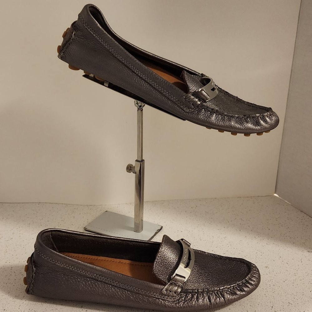 Silver leather Coach loafers